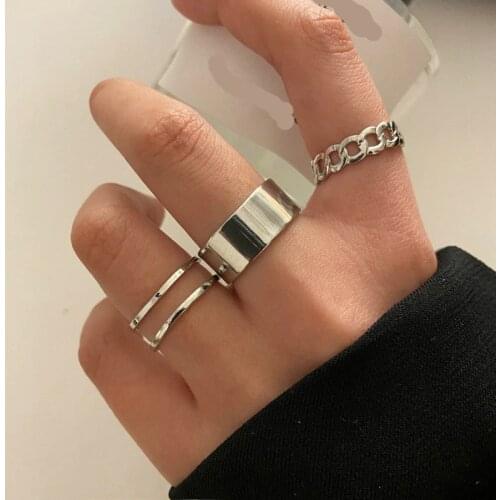 Boho Gold Silver Color Chain Rings Set Wedding Resin Ring For Women Punk Geoemtric Multilayer Finger Ring Jewelry