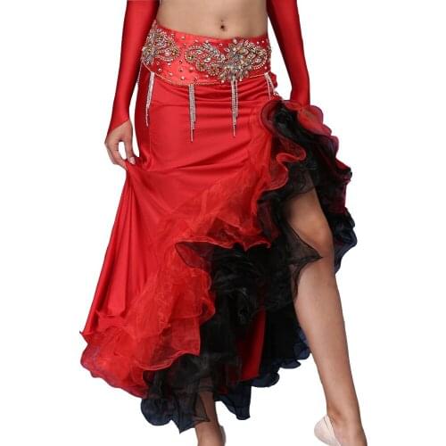 Double Colors Women Dancewear Belly Dance Clothes Full Circle Long Waist Maxi Skirt Side Split Bubble Skirt Belly Dance Skirts