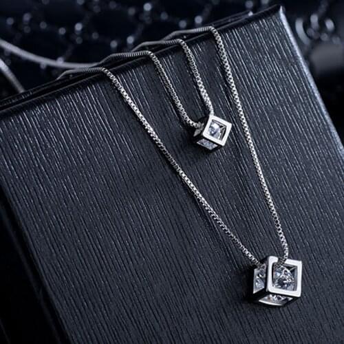 Utimtree Simple Double Layer Chain Zircon Square Pendants Necklaces For Women Statement Necklace Jewelry