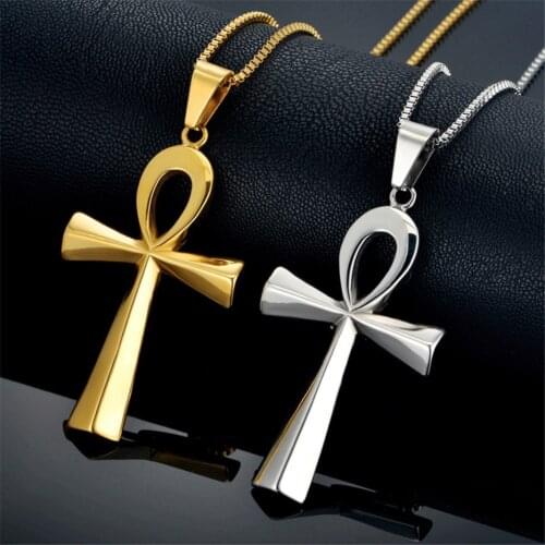 Religion Egyptian Ankh Cross Pendant Necklace For Woman Men The Key Of Life Gold Silver Color Stainless Steel Egypt Jewelry Gift