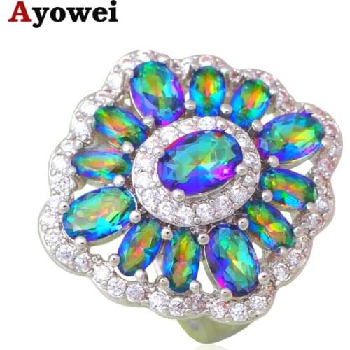 Anniversary Ring for Women Rainbow Mystic Crystal Silver Stamped Fashion Jewelry Rings USA Size #6#7#8#9#10 JR2112A