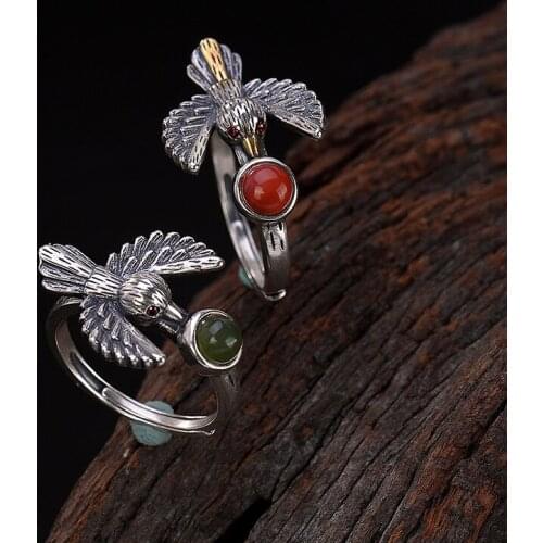 2019 New Elegant Womens Ring Vintage Real 925 Sterling Silver Adjustable Rings Original Design Gemstone Fine Jewelry Gift