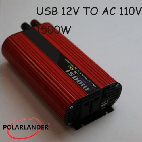 1500W Polarlander Power Inverter Car Vehicle USB DC 12V/24V to AC 110V/220V Power Inverter Adapter Converter