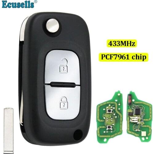 2 buttons Folding flip Remote key 433MHZ WITH ID46 PCF7961 CHIP for Renault Clio Twingo Kangoo Master Modus