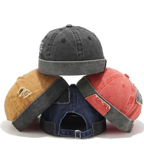 2020 Vintage Hip Hop Men Hat Washed Cotton Retro Skull Cap Adjustable Brimless Hat Landlord Breathable Beanie Hat Sailor Cap