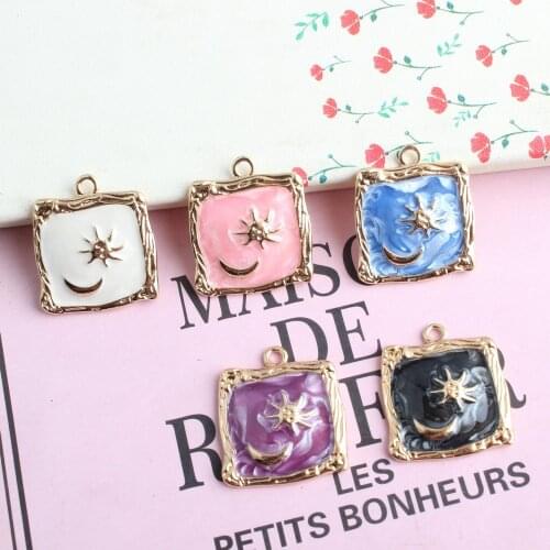 50pcs Square Starry Sky Bracelet Pendant Moon and star Enamel Charms Craft Metal Earring Charms Keychain DIY Jewelry Making