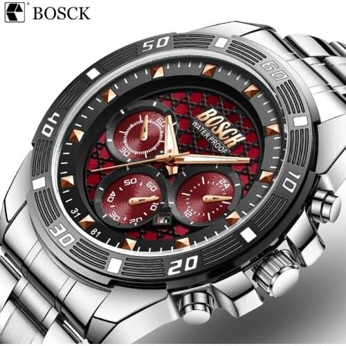 Bosck Mens Trend Ultra-Thin Sports Quartz Watch Creative Scale Dial Luminous Waterproof Multi-Function Watch Relogio Masculino