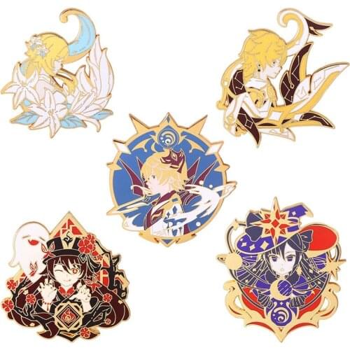 Anime Genshin Impact Wendi Tartaglia Pins Brooch Ganyu Keqing Xiao Lumine Figure Enamel Badge Brooches Lapel Pin Jewelry Gift