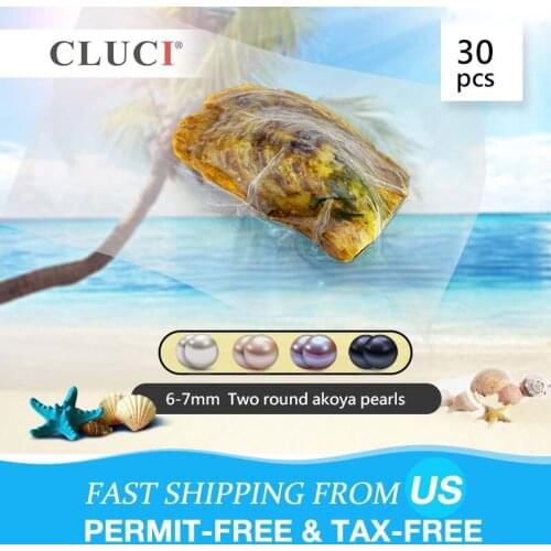 CLUCI 30pcs 6-7mm Natural Akoya Pearl Oyster Quality Akoya Pearl Bead in Oyster Vacuum Packed Oysters with Twins Pearl WP036SB
