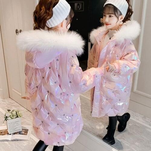 2021 New Fashion Shiny Winter Cotton Down Long Child Coat Baby Girls Down Jacket Warm Children Outfits Kids Clothes For 90-160cm