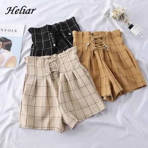 HELIAR Women Bud Drawstring Shorts Outerwear High Waist Short With Sashes Wide Leg Women 2019 Autumn Shorts For Women