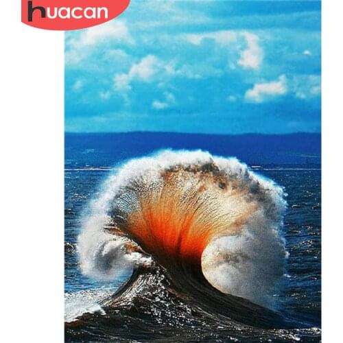 HUACAN 5D Diamond Painting Full Round Square Landscape Sea Diamond Embroidery Waves Pictures Of Rhinestones Mosaic Decortion