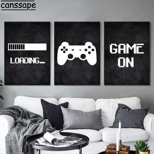 Game Loading Canvas Painting Gaming Poster Black And White Gamer Wall Art Prints Nordic Wall Pictures Game Room Decoration