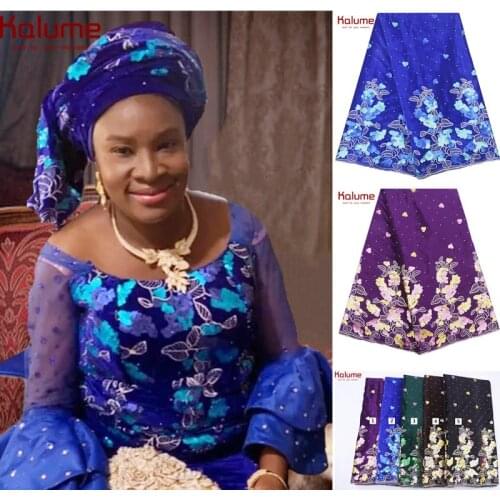 Kalume Nigerian Velvet Lace Fabric African Lace Fabric 2020 High Quality Velvet Lace Fabric With Sequins For Party Wedding F2084