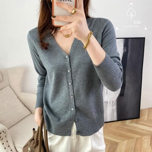 Women V-neck Knitted Cardigan Coat With Long Sleeves Vintage Short Button Sweater Loose Cardigans Femme