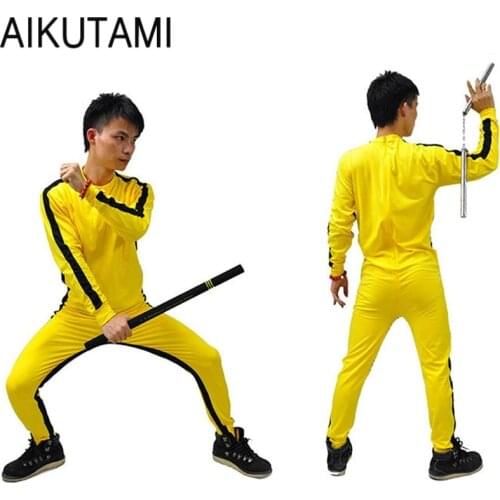 Bruce Lee Rompers for Kid Adults Yellow Wushu Uniforms Kung Fu Set Wu Shu Clothing Chinese Costume for Men Martial Arts Sets