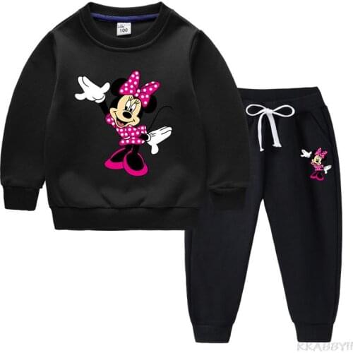 Disney Minnie Baby Girl Clothing Set Childrens Clothes Cartoon Print Hooded Sweatshirt With Pants Kids Boy Sports Outfits