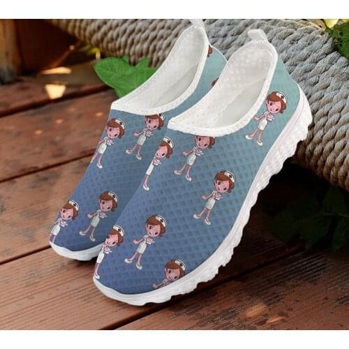 ELVISWORDS Cute Nurse Girl Pattern Comfortable Sneakers for Women Ladies Lightweight Walking Shoes Womans Slip on Loafers 2021