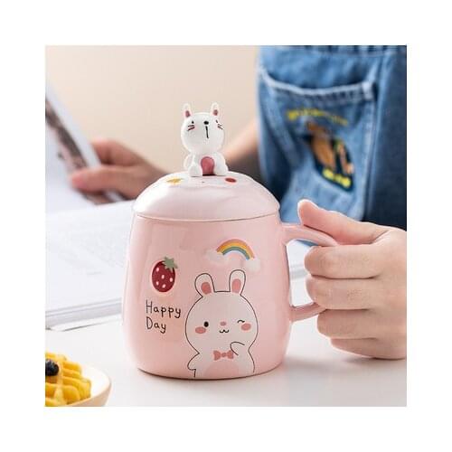 Mugs with unicorn Funny Coffee Cup Ceramic Creative Color Heat-resistant Mug with Lid 450ml Kids Office Home Drinkware Gift cat