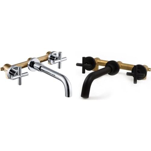 Brass Double Handle Wall Mounted Bathroom Sink Mixer Hot & Cold Basin Chrome Tap Wall Mounted Faucet