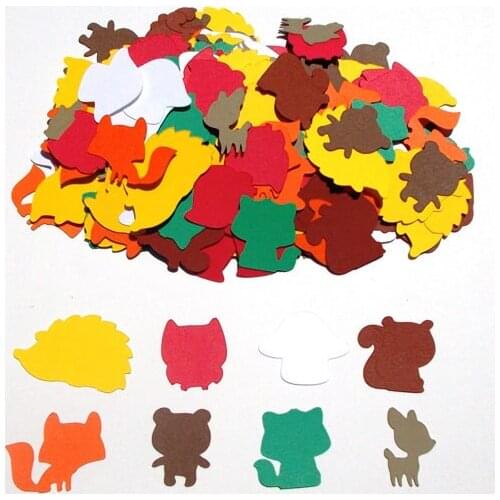 Woodland Forest Animal Primary Colored Themed Party Assorted Pieces Owl Fox Mushroom Raccoon Table decor scrapbook Confettis