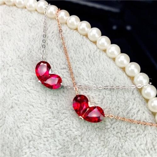 Hot sale Pear shape red corundum stone jewelry necklace pendants faceted stone bright 925 silver trendy women