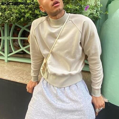 Fashion Men Casual T Shirt Turtleneck Patchwork Long Sleeve Crop Tops 2021 Workout Autumn Streetwear Men Clothing S-5XL INCERUN