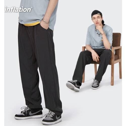 INFLATION Fashion Casual Straight Pant Men Japanese Streetwear Harajuku Vintage Black Suit Pant With Belt Male Trouser Plus Size