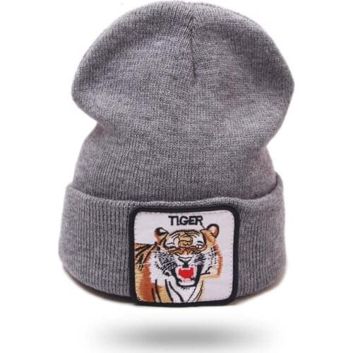 Mens Beanie With Tiger Patch Autumn Knitted Skullies Caps Women Winter Soft Knit Bonnet Beanies Fashion Hip Hop Gorras Hats