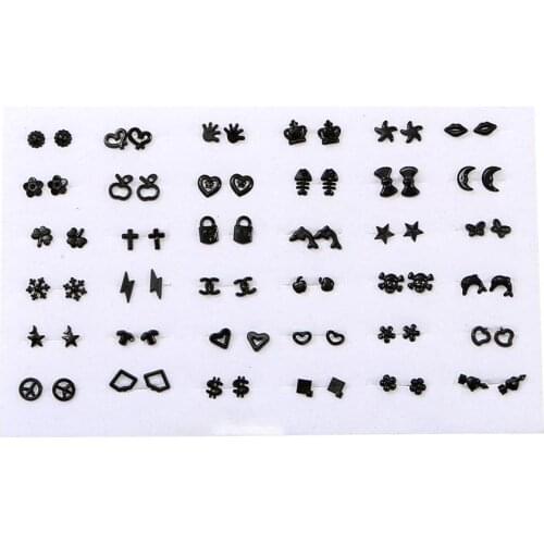 36Pairs Woman Mix Style Small Earrings Sets Cross Star Heart Bowknot Plastic Stud Earring for Kids Birthday Party Jewelry Gift