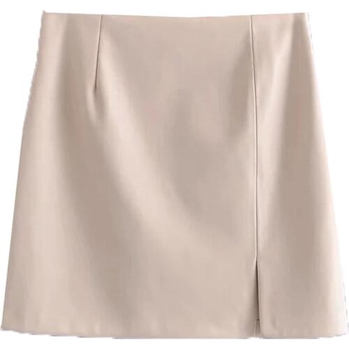 ZA New High Waist Bag Hip Half-length PU Leather Split Skirt Imitation Leather Short Skirt Women Sexy Hip Wrap Mini Skirt