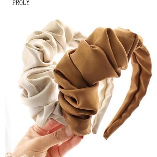 PROLY Fashion Women Headband Half Pleated Individuality Hairband Solid Fresh Color Spring Headwear Soft Turban Hair Accessories