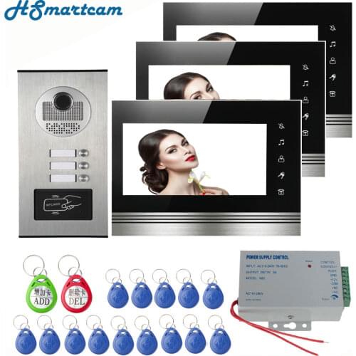 Wired Home 7inch Color Monitors Apartment Wired Video Door Phone RFID HID Card Audio Visual Intercom System