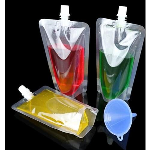 50pcs 30ml~600ml High Clear Stand up Spout Beverage Packaging Bags Fruit Milk Juice Wedding Party Plastic Creative Pouches