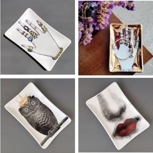 Rectangle Human Face Plates Milan Retro Ceramic Craft Jewelry Key Storage Dish Little Fruit Sushi Salad Nordic Tray Home Decor
