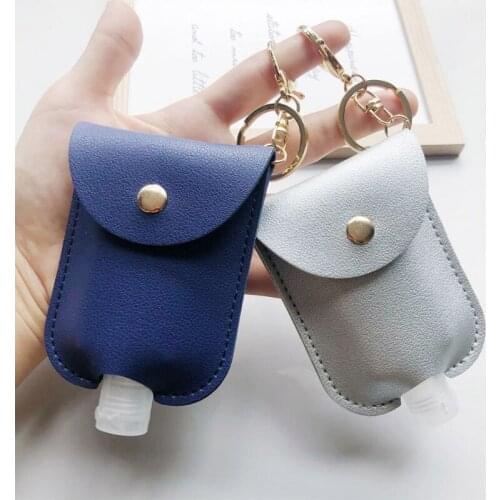 Empty Bottle PU Leather Hand Sanitizer Keychain Holder Refillable Travel Carriers with Flip Cap Reusable Bottles 30ml