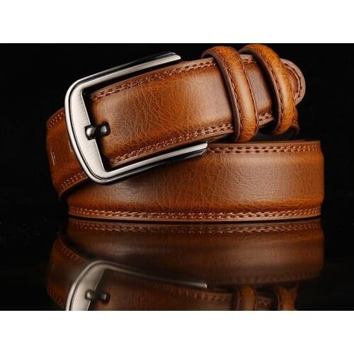 Two-Layer Cowhide Luxury Mens Pin Buckle Perforated Belt 2021 High Quality Soft Business Pants Belt Success Mens Belt 125CM