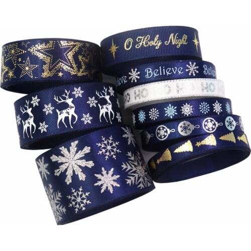 Christmas Snowflake Pattern DIY Grosgrain Ribbons Polyester Party Wreath Wrapping Ribbon for Gifts