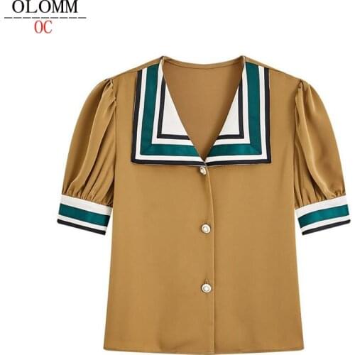 OLOMM High quality Short sleeve shirt Commute D0A27 Summer new Womens shirts Bubble sleeves