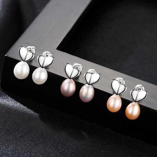Romantic Heart Shaped Stud Earrings For Women Natural Freshwater Pearl Real 925 Sterling Silver Earring Party Gifts Jewelry