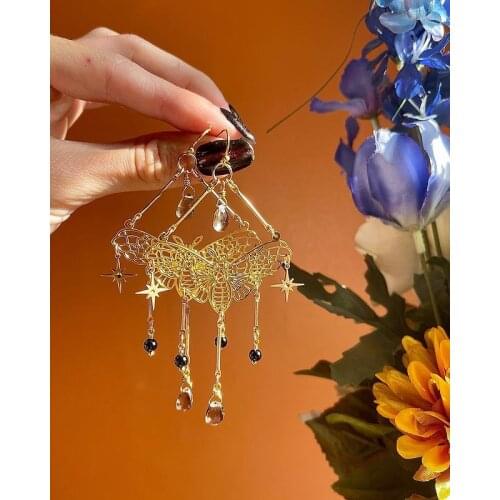 Lunar Bee Crystals Statement Earrings Boho Hippie Bohemian Celestial Witchy Metaphysical Jewelry