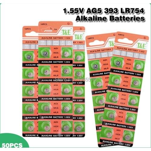 50pcs AG5 Alkaline Bateria Coin Cells D309 D393 G5 LR48 LR754 RW28 G5A L754 SR48 SR754 SR754W 15 48 193 309 393 546 393A Button