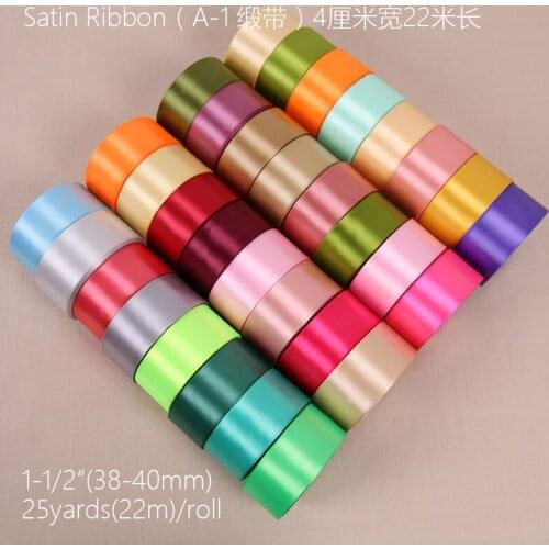 40mm 25 Yards Silk Single Face Satin Ribbon Wedding Party Decoration Gift Wrapping Christmas New Year Apparel Sewing Fabric DIY