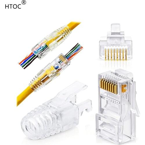 RJ45 Connector Pass Through Connectors and Strain Relief Boots, Pack of 100/100(200 Total) For Network Cat-6 Ethernet Cable