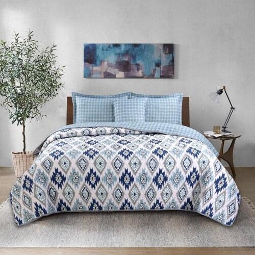 100% cotton Quilted Geometric pattern Bedspread Bed Cover Bed Sheet size full queen super king size blanket