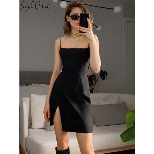 Sylcue Summer daily joker european and American wind flat mouth clavicle fine shoulder strap waist waist show thin halter dress