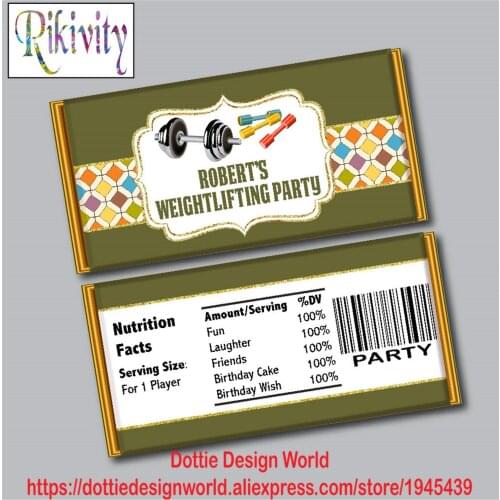 Weightlifting Birthday Party Hershey Chocolate Candy Bar Wrapper Sports Wine Water Bottle Label Baby Shower Wedding Decoration