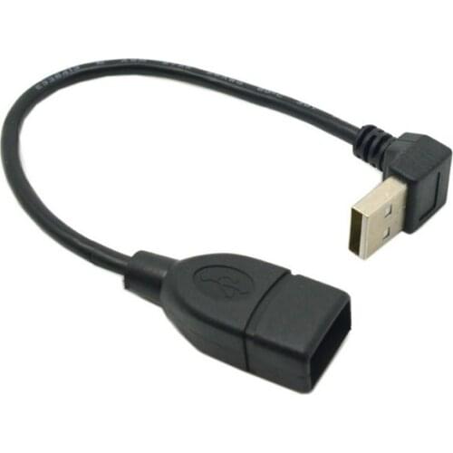 20cm USB2.0 Male to Female extension cable 90 degree up & down angled black color