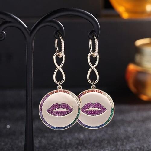 High Quality Gold Plated Multicolor Stone Dangle Earings Jewelry Fashion Personality Red Lip Drop Earrings For Women Party Gift