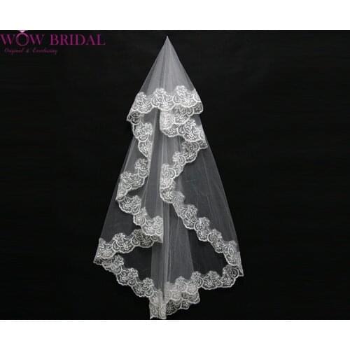 Wowbridal Graceful Bridesmaid Wedding Veil 2021 Pattern Embroidery Appliqued Edge Two-Layer Organza Bridal Accessories